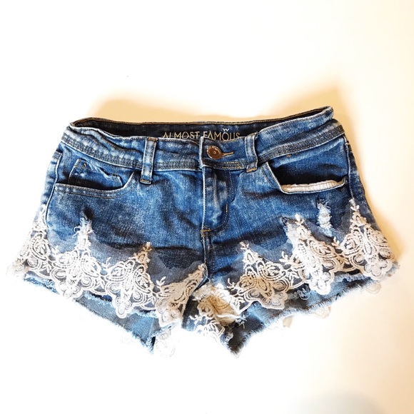 Almost Famous Pants - ALMOST FAMOUS Blue Lace Denim Jean Shorts Size 3